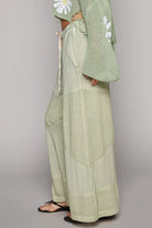 POL Desert Sage Elastic Waistband Wide Leg Pants with Drawstring