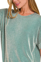 Zenana Dark Green Corded Rib Short Sleeve T-Shirt