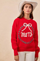 BiBi Christmas Wreath Merry Letter Knit Top