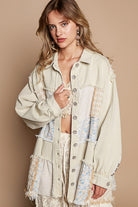 POL Beige Raw Hem Patchwork Dropped Shoulder Jacket Coats & Jackets