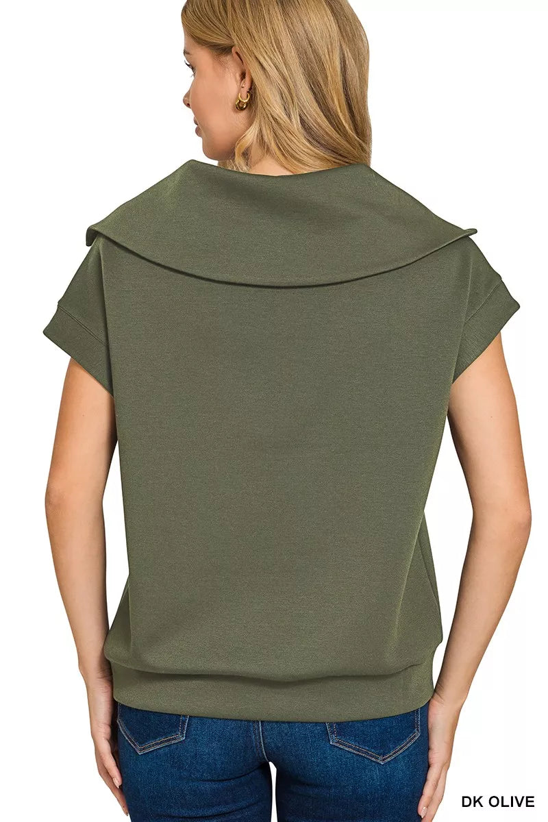 Zenana Dark Olive Scuba Half Zip Top