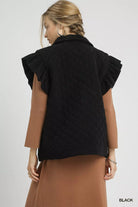 Umgee Black Corduroy Quilted Ruffle Sleeve Vest