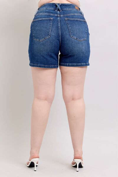 Judy Blue Dark Washed Double Button Waistband Denim Shorts