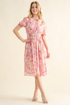 And The Why Pink Smocked Waist Printed Midi Dress Pink Multi Trendsi