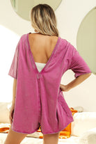 BiBi Oatmeal Short Sleeve Back Open Washed Romper