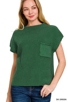 Zenana Dark Green Mock Neck Short Sleeve Sweater