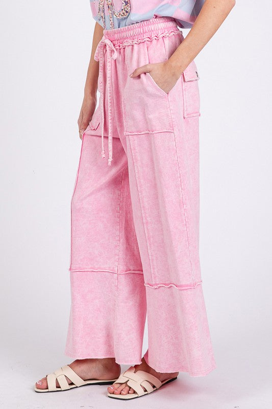 SAGE + FIG Pink Mineral Washed Terry Wide Leg Pants