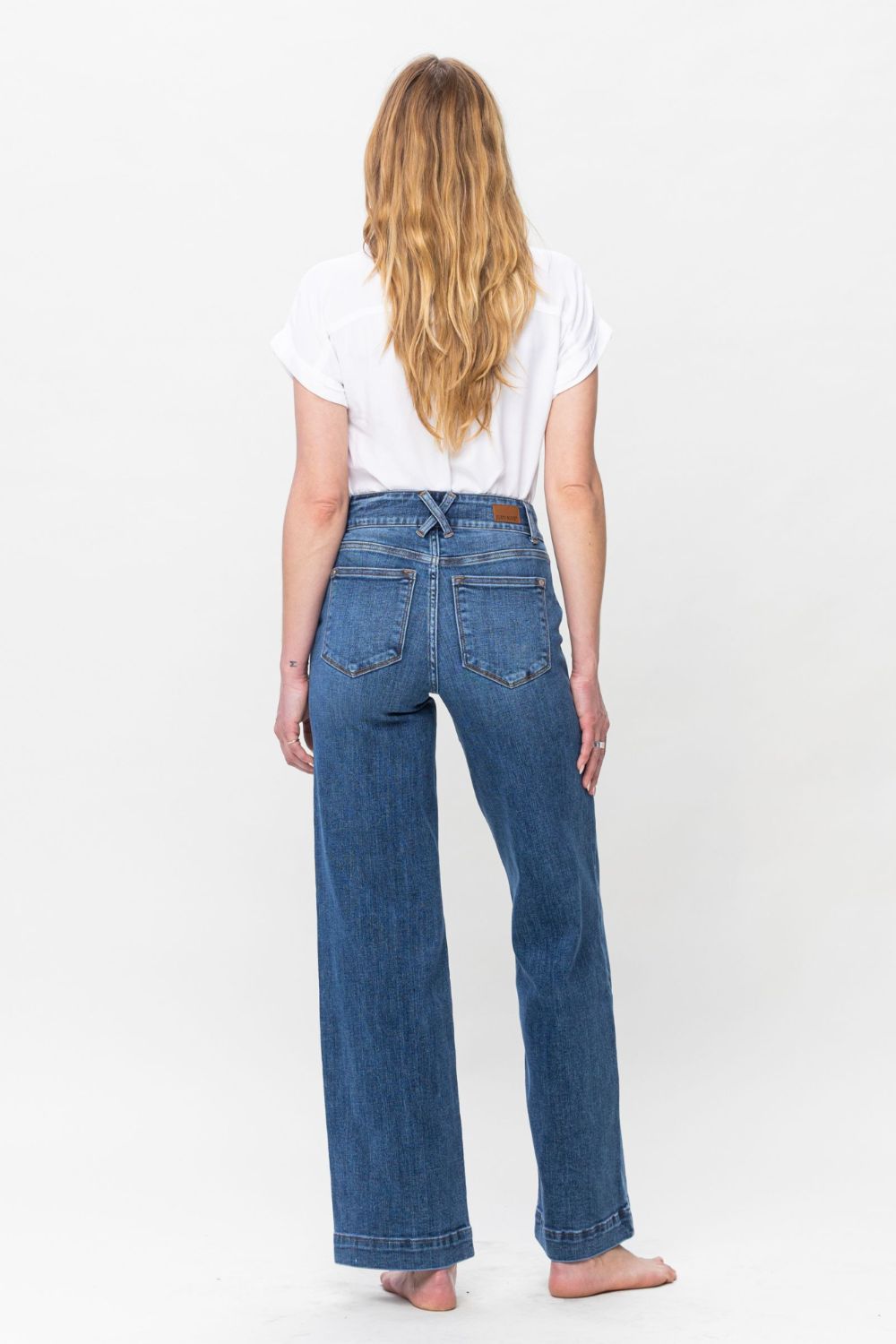 Judy Blue Double Button Wide Leg Medium Washed Jeans Trendsi