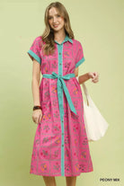Umgee Mix Floral Button-Front Midi Dress PEONY MIX