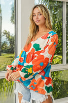 BiBi Floral Woven Tiered V Neck Top