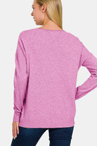 Zenana Moonlit Mauve Front Seam Round Neck Sweater Shirts & Tops