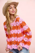 BiBi Pink Flower Crochet Knit Top