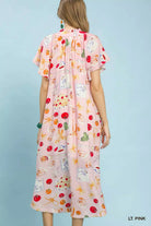 Umgee Light Pink Abstract Print Flutter Sleeve Midi Dress