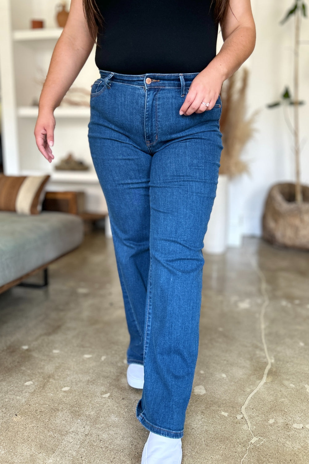 Judy Blue High Rise Straight Jeans Medium Trendsi