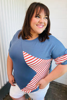 Haptics Red Striped Star Detail French Terry Patriotic Top Final Sale Haptics