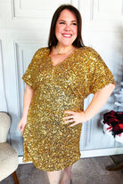 Haptics New Year Diva Dolman Gold Sequined Lined Babydoll Dress Dresses