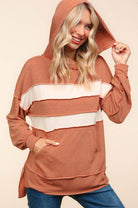 Haptics Feeling Playful Rust Stripe Color Block French Terry Hoodie Haptics