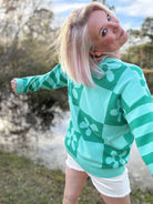 BiBi Mint/Jade Floral Mix Pattern Sweater