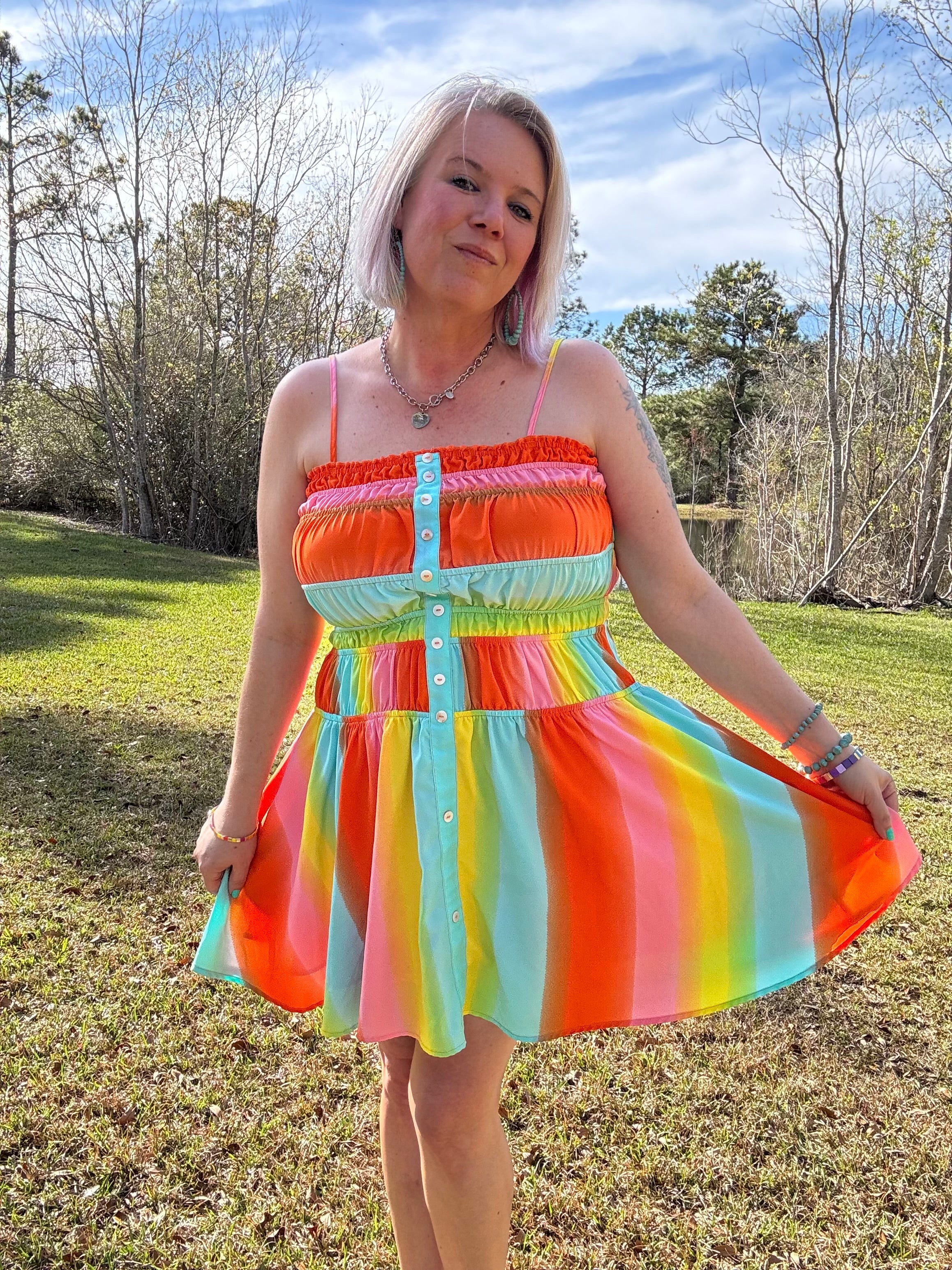Davi & Dani Rainbow Multi Color Ombre Dress Multi Ruby Idol Apparel