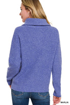 Zenana Navy Collared Half Zip Textured Long Sleeve Sweater Shirts & Tops