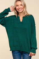 Haptics Hunter Green Notched Neck With Patch Oversized Sweater Sweater