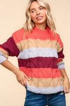 Haptics Rust Multicolor Stripe Cable Knit Mock Neck Sweater Shirts & Tops