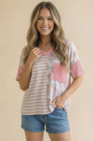 Haptics So Rosy Mixed Print V-Neck Top