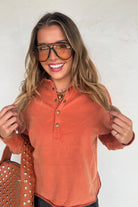 PREORDER: Blakeley Longer Length Marley Snap Button Sweatshirt Vintage Rust Womens