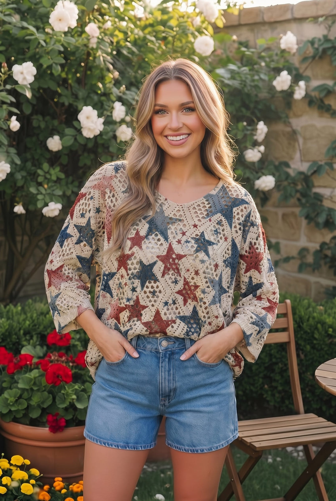 Haptics Star Spangled Crochet Sweater
