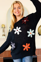 Haptics Eyes On You Black Flower Patch Oversized Knit Sweater Haptics