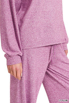 Zenana Black Soft Melange Hacci Long Sleeve Tee & Pants Set