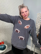 Preorder Ruby Idol Sequin Football Patch Corduroy Sweatshirt Charcoal Shirts & Tops