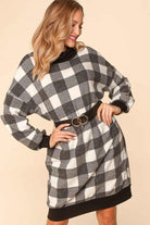 Haptics Black Buffalo Plaid Turtle Cowl Neck Belted Sweater Dress Final Sale Haptics