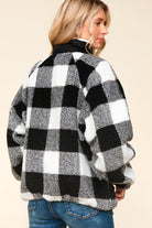 Haptics Black & Ivory Plaid Sherpa Button Down Jacket Haptics