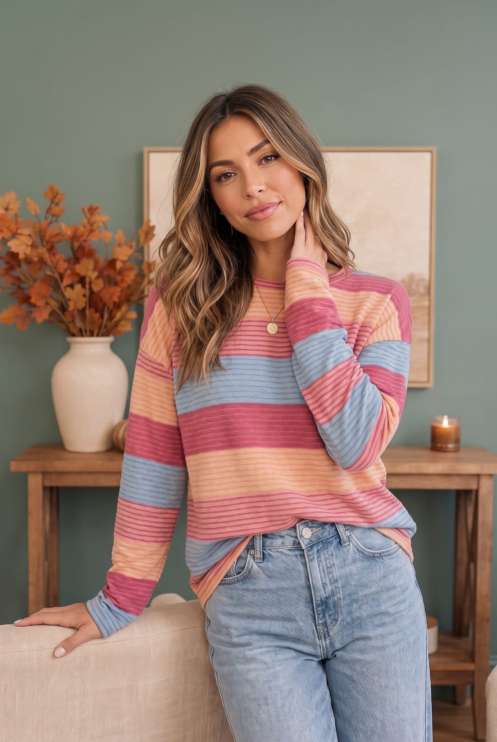 Haptics Sunny Stripes Long Sleeve Knit Top