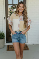 Haptics Pretty Patchwork Floral Button Down Top