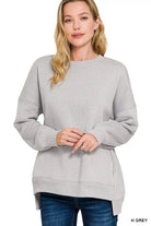 Zenana Heather Grey Fleece Hi-low Boyfriend Sweatshirts with Pockets