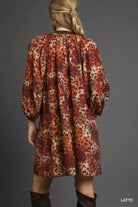 Umgee Latte Animal Print Boho Tunic Dress with Contrast Trim Detail