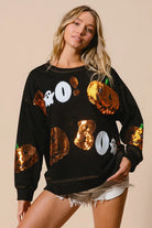 BiBi Black Halloween Theme Sequin Embroideries Sweatshirt
