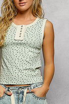 POL Floral Round Neck Cropped Ribbed Tank