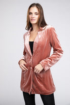 BiBi Shiny Velvet Peak Lapel Single Blazer INDIAN RED BiBi