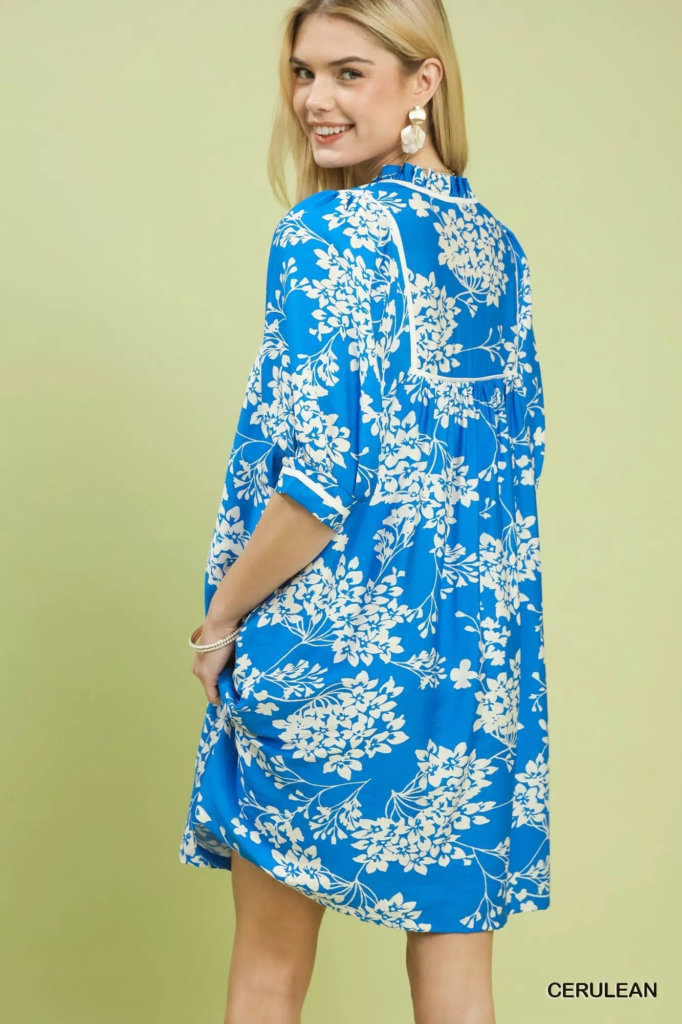 Umgee Cerulean Floral Babydoll Dress with Pockets