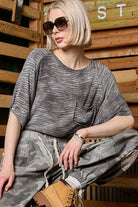 POL Zebra Print Round Neck Half Sleeve T-Shirt in Dark Gray