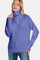 Zenana Marlin Half Zip Long Sleeve Sweater Marlin