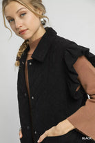 Umgee Black Corduroy Quilted Ruffle Sleeve Vest