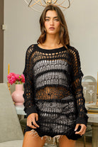 BiBi Black Long Sleeve Knit Cover Up Trendsi
