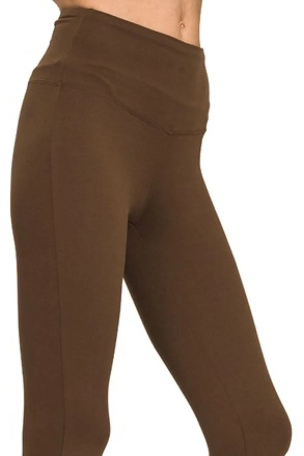 Zenana Brown Microfiber Full Length LeggingsMicrofiber Wide Waistband Leggings