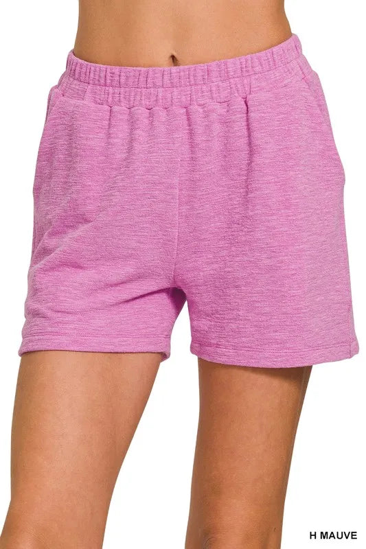 Zenana Heathered Mauve Cotton Slub Shorts H MAUVE