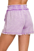 Zenana Bright Mauve Mineral Frayed Hem Washed Shorts