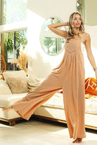 BiBi Latte Ribbed Textured Wide Leg Overalls